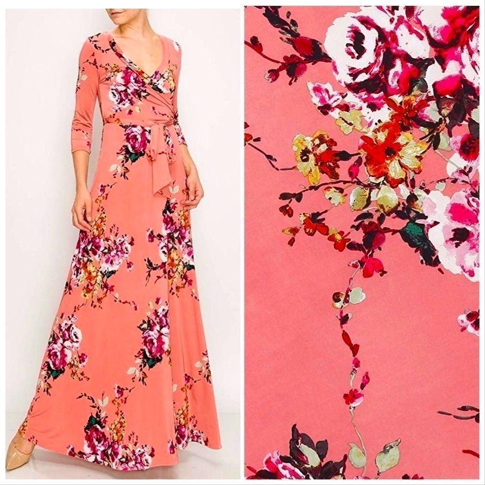 NWT! GORGEOUS FLORAL V NECK MAXI FAUX WRAP DRESS